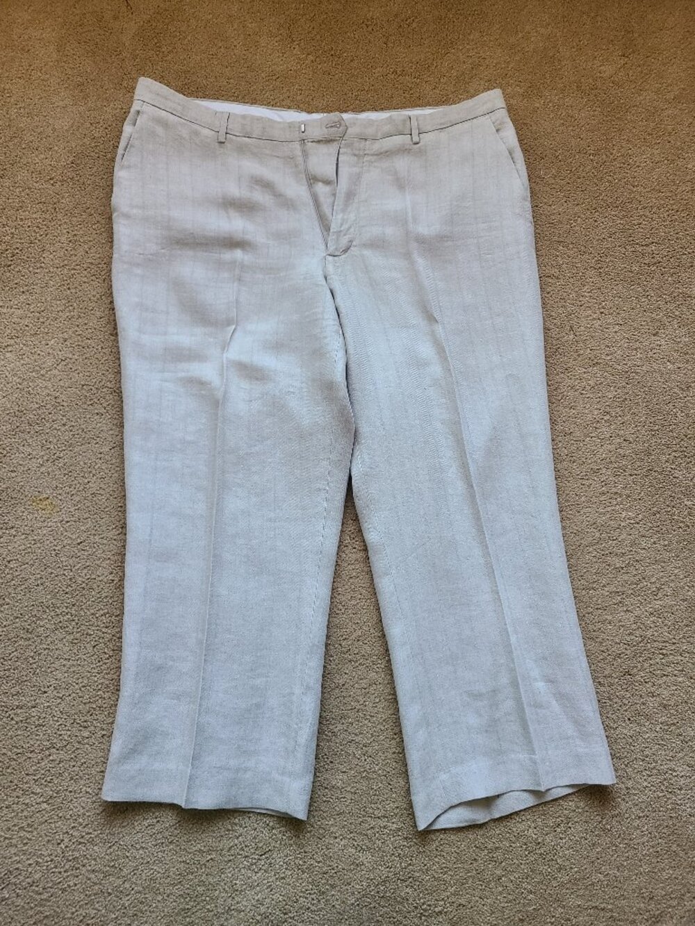 Murano European Fabric Mens 100% Linen Tone-on-Tone Stripe Pants